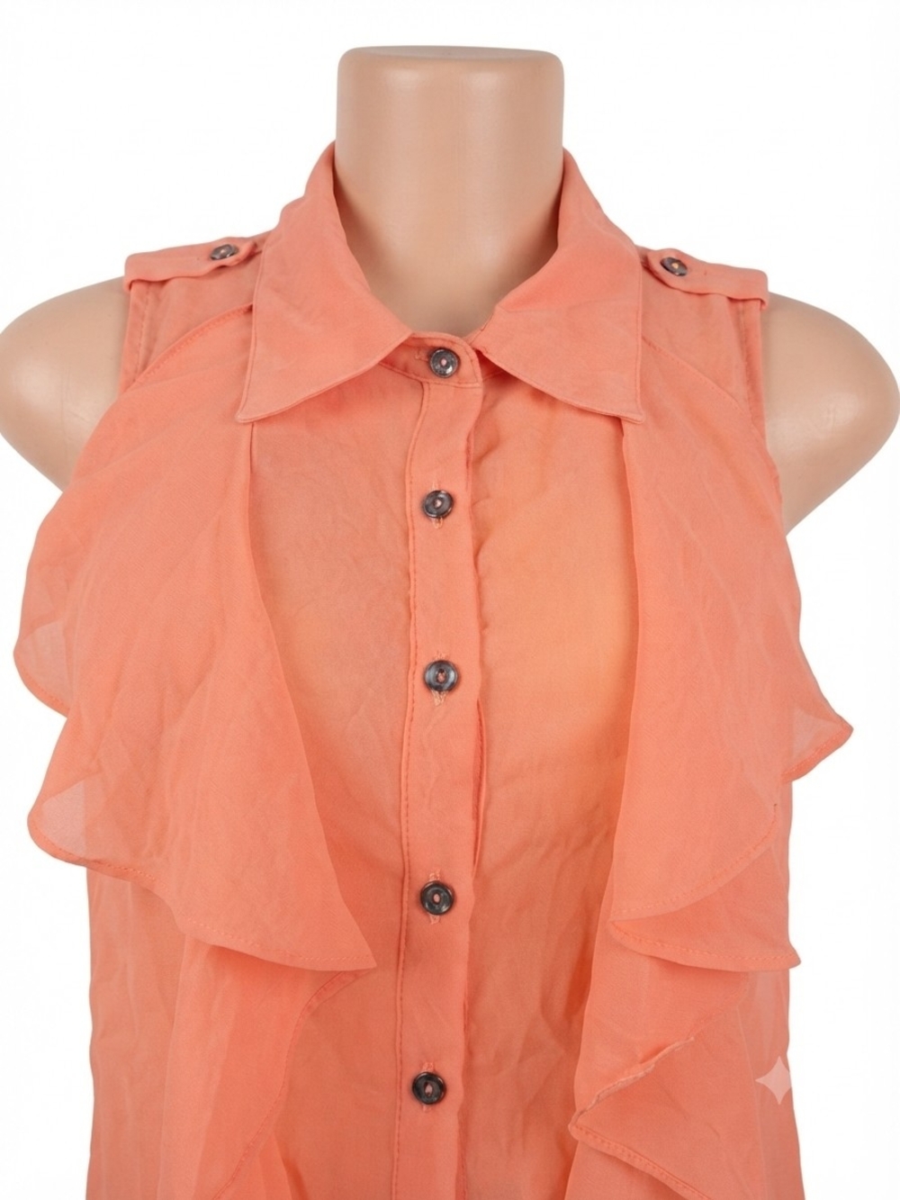 Have Peach Ruffle Button-Front Sleeveless Blouse